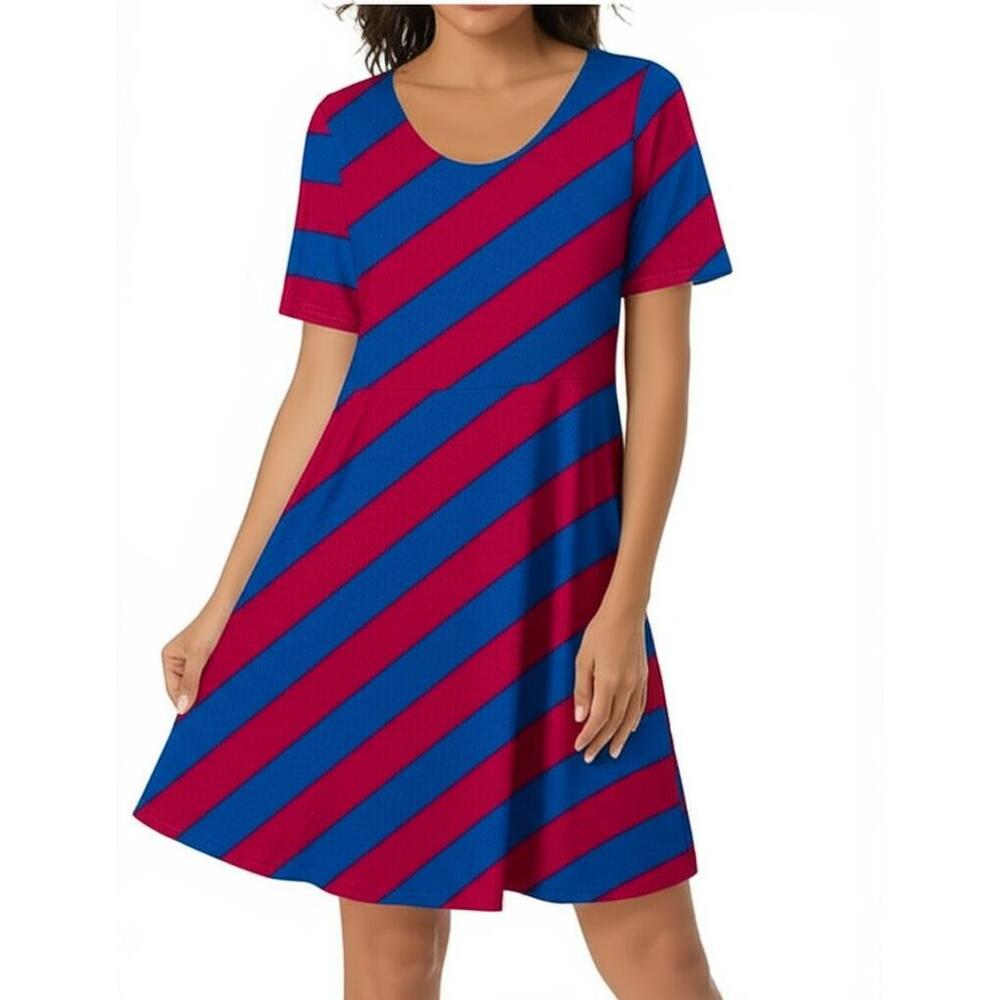 LuLaRoe Dress Size Small Blue Red Stripe Pullover A-Line Comfortable Casual